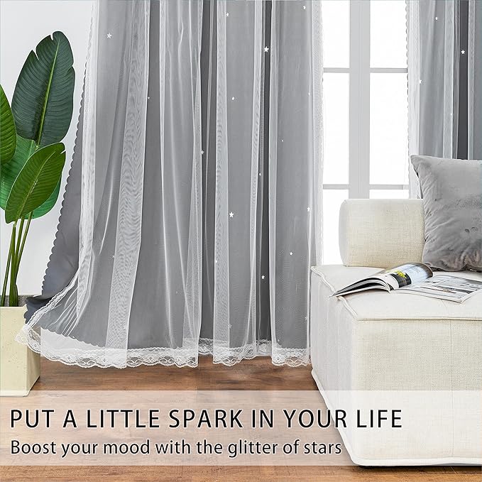 XiDi Black Out Curtains for Girls Bedroom Decor, Unicorn Curtains for Kids Room, Blackout Curtains for Living Room 72 inchs Long 34 inches Wide 2 Panel Grey