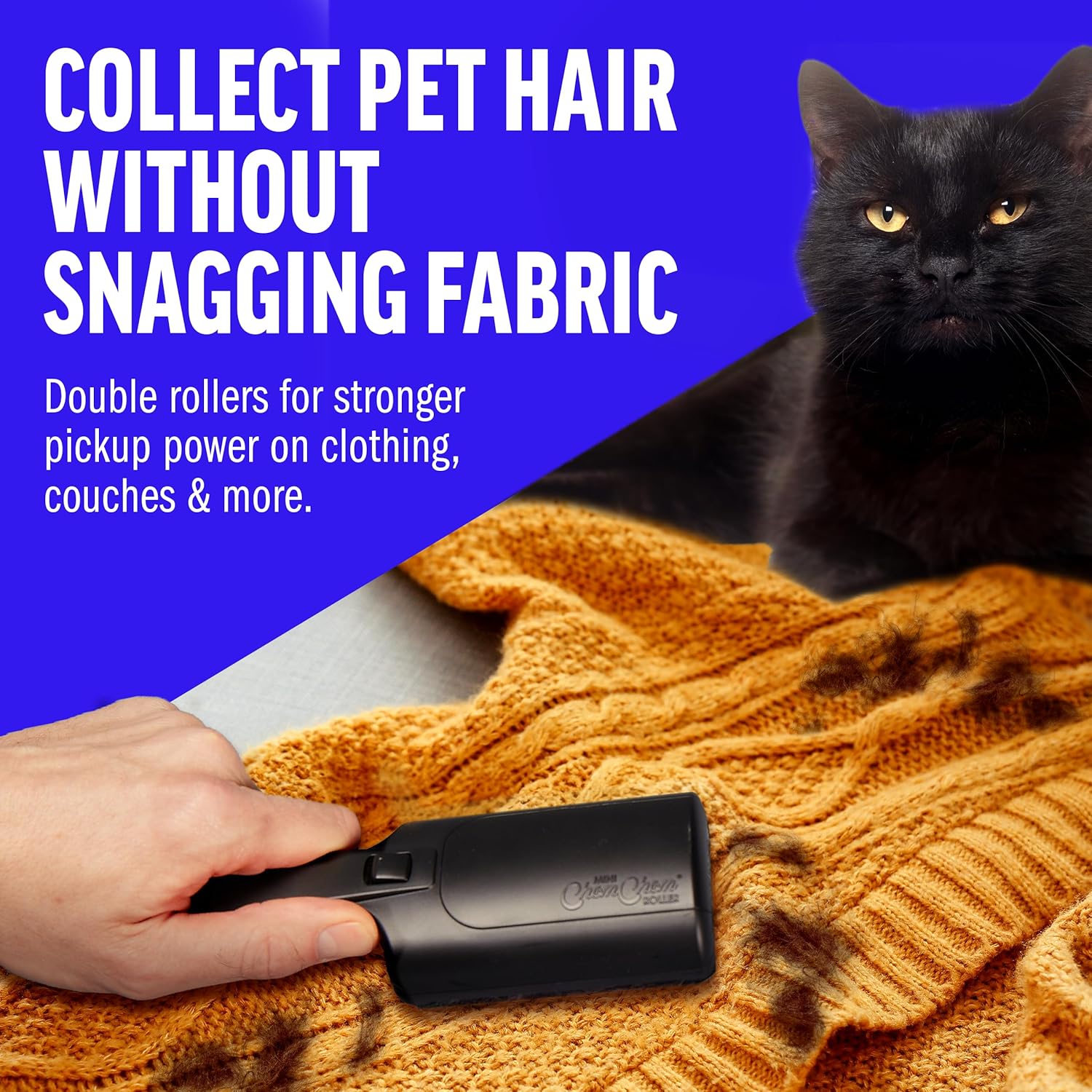ChomChom Roller for Pet Hair - Reusable Lint Roller Pet Hair Removal Tool for Clothes, Couches, Cars and Travel - Cat Dog Hair Remover, Compact, No Sticky Refills Needed (Mini)