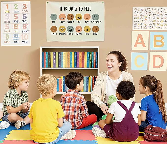 Classroom Wall Decor-Teacher Gift-Nursery Decor-Rectangular Banner Flag Wall Decor for Reading Room-Positive Growth Mindset Mental Health Quotes for Baby Kids Girl Boy-It is Okay to Feel-28.5"L×20"W