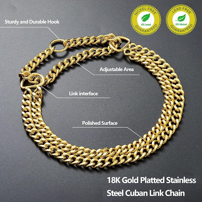 Gold Dog Chain Collar Stainless Steel 18K Gold Dog Collar Adjustable Walking - Image 2
