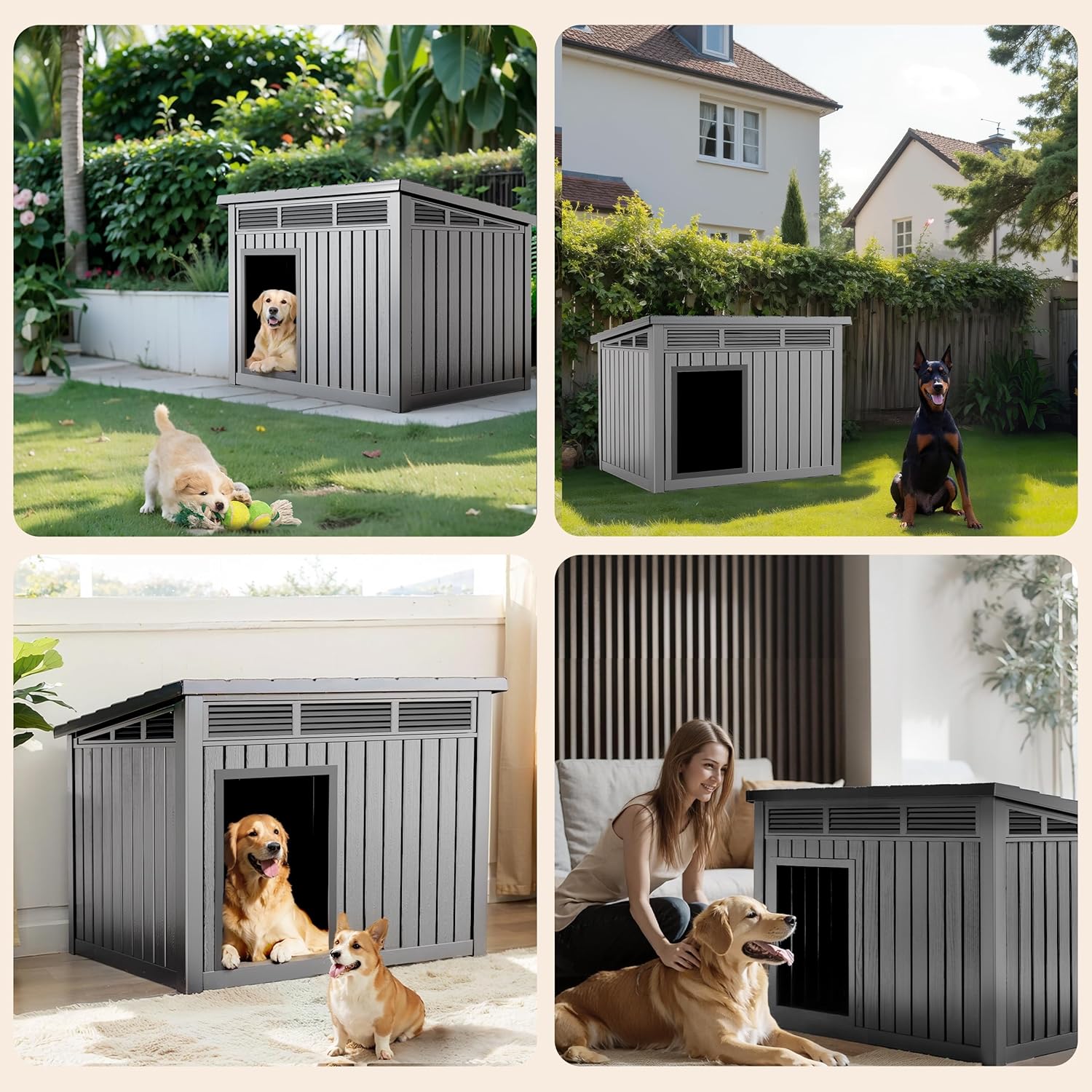DRATO Dog House for Both Indoor and Outdoor with Weatherproof Roof Removable Floors for Medium to Large Dogs Interior Space (Gray, Large (42.87 * 32.95 * 31.61''))