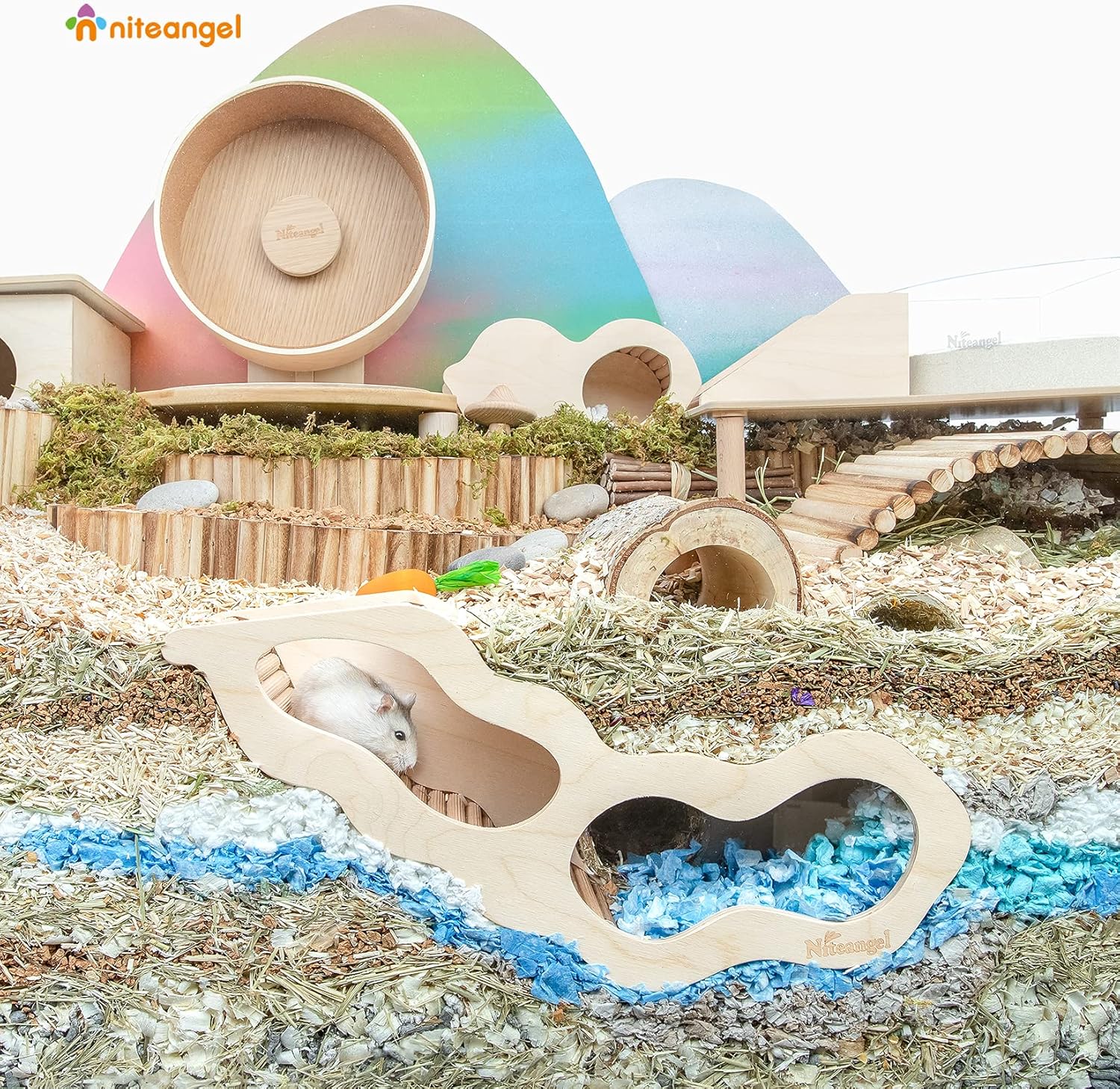 Niteangel Hamster House w/Climbing Ladder for Hamsters Gerbils Mice or Similar-Sized Pets (Secret Peep Tunnel Hamster Hut)