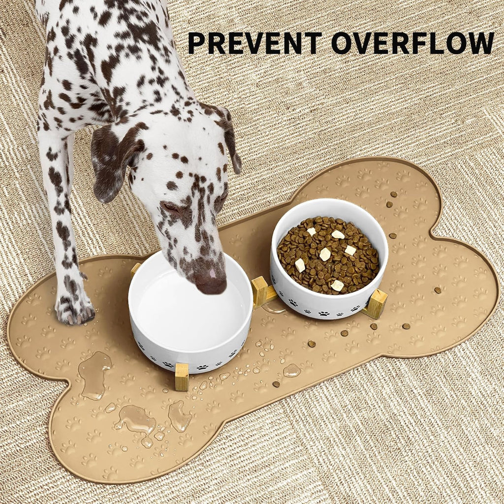Dog Food Mat Anti-Slip Silicone Dog Bowl Mat Thicker Pet Placemat Waterproof Cat Feeder Pad with Raised Edge Puppy Kitten Feeding Mats Suitable Small Medium-Sized Dogs Cats Eating Tray