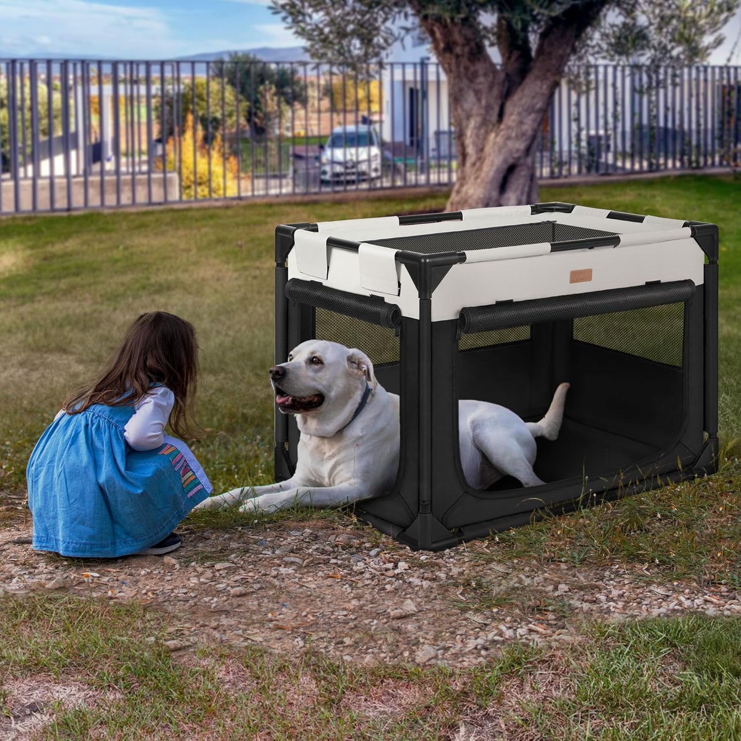 Dog Crate - Soft Pet Kennel for Dogs/Cats, 3-Door Breathable Travel Cage with Mesh Window, Portable Dog Kennel for Indoor & Outdoor, Black-XL