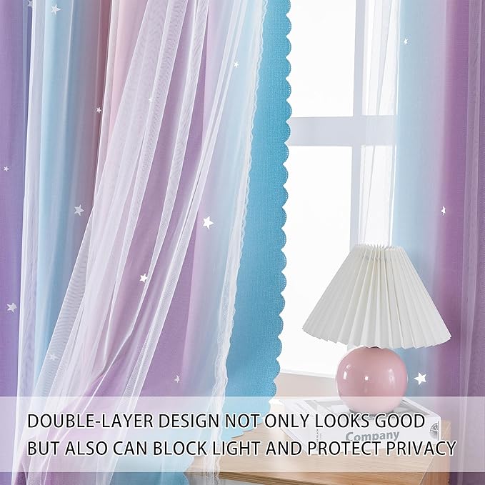XiDi Curtains for Girls Bedroom 96 Inches Long Rainbow Kids Blackout Curtains for Nursery Room Darkening Rainbow Princess Unicorn Wall Decals Little Girl 2 Panels Set Pink Purple 62 Inches Wide