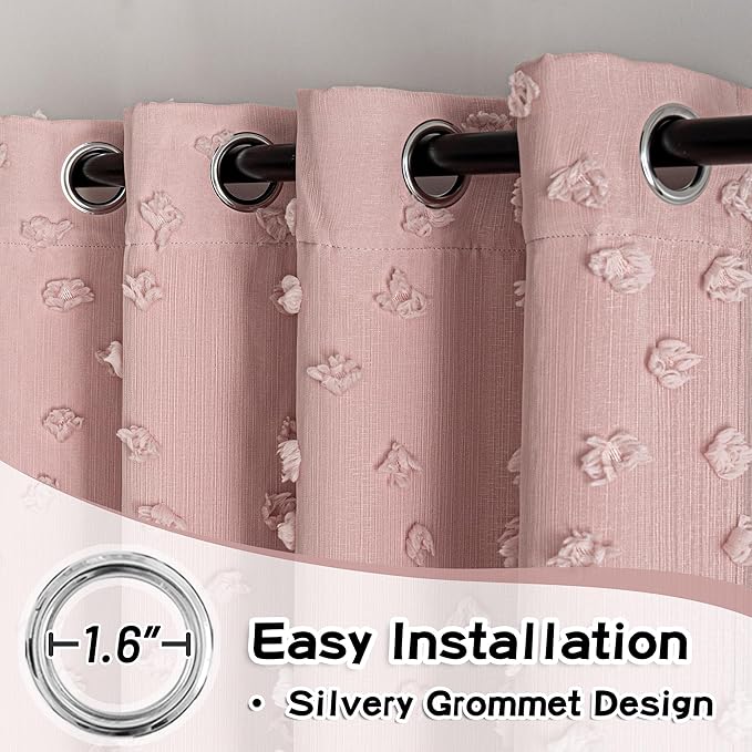 MYSKY HOME Pink Curtains for Bedroom 90 Inches Long Living Room Curtain with Pink Pom Pom Sheer for Dining Room Grommet Double Layer Nursery Curtain Drapes Room Darkening Window Panels 52 Wide