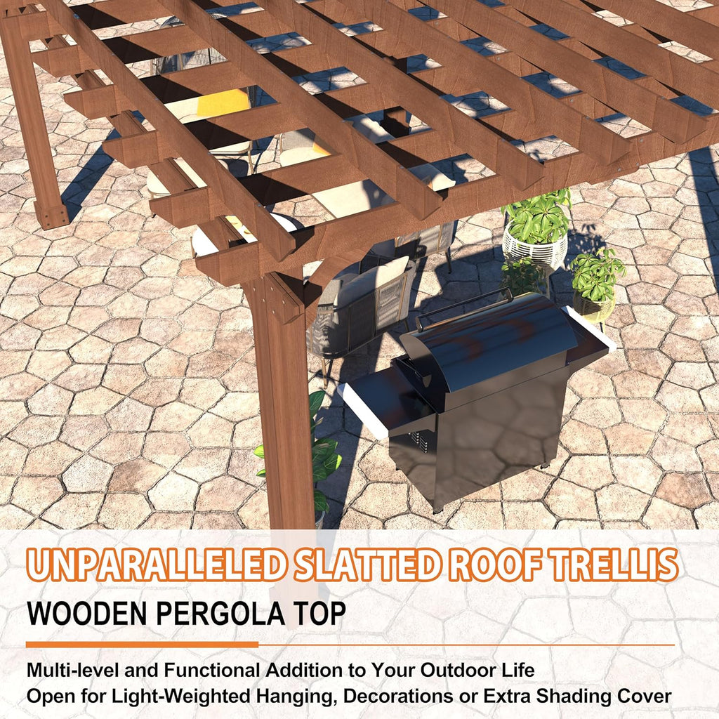 MUPATER 12x14 FT Wooden Pergola, Cedar Pergola Kit with Roof, Outdoor Garden Shelter for Backyard, Deck, Lawn, Pool, Natural
