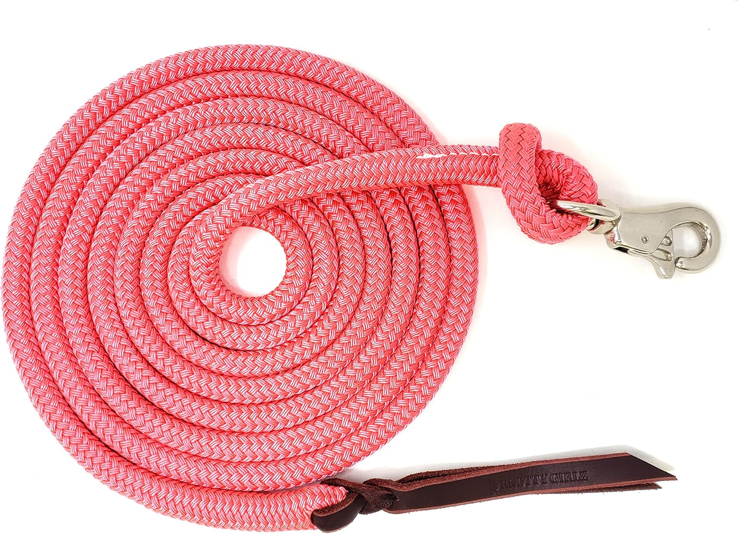 Premium 1/2" Samson EQ Yacht Braid Lead Rope with Nickel Trigger Bull Snap. Option for 12ft, 14ft and 16ft Lengths (Pink, 16 FT)