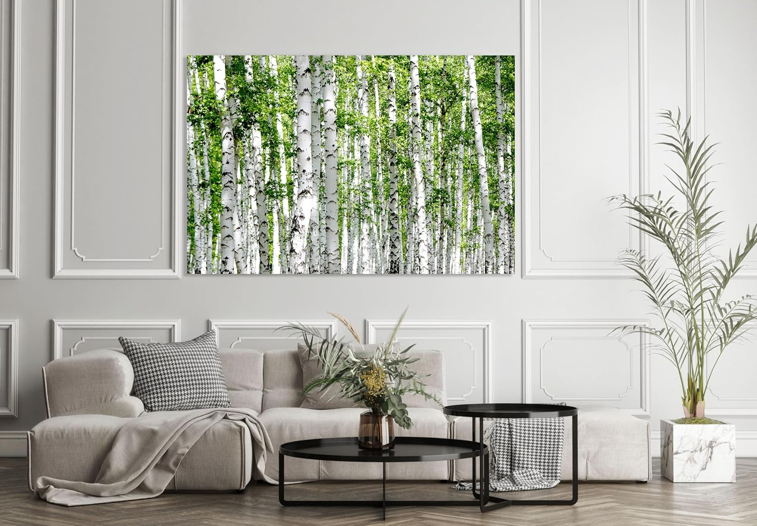 Nature Wall Art Prints - Ocean Forest Mountain Lake Canvas Landscapes - Small to Extra Large Living Room Bedroom Kitchen Bathroom Décor (Green Brich Trees, 28L" x 41W")