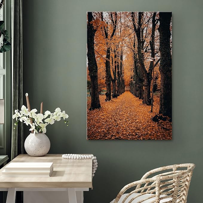 SIGNWIN Canvas Wall Art Orange Autumn Garden Path Nature Forest Realism Rustic Scenic Dramatic Multicolor Cool for Living Room - 12"x18" inches