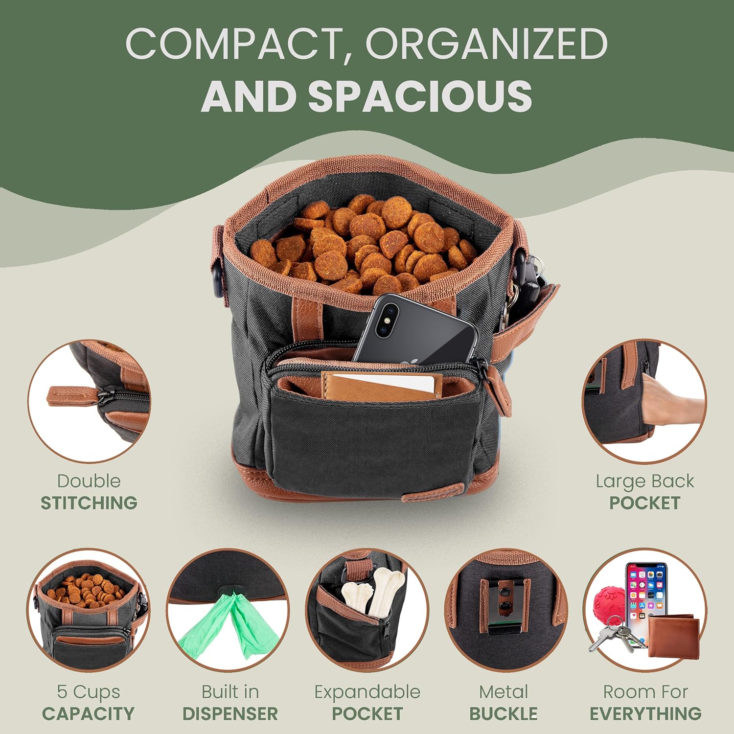 BEAU&FUR Dog Treat Pouch with Clicker for Training - Hands-Free Dog Treat Bag with Magnetic Closure, Built-in Poop Bag Holder Pocket