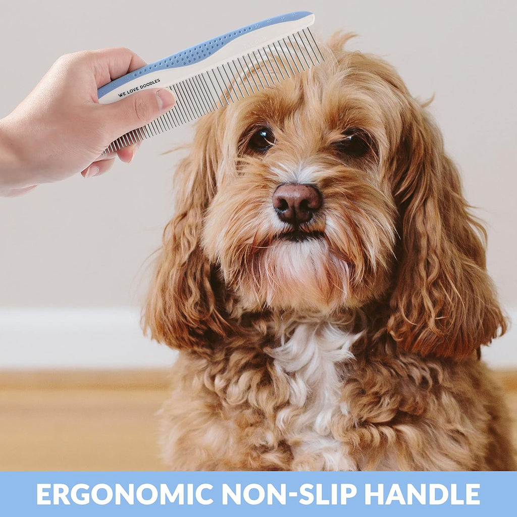 We Love Doodles Large Metal Dog Grooming Comb & Dog Detangler Spray - Removes Tangles & Matts, Dematting Pet Combs, Detangler For Matted Hair, Dog Detangling Spray, Dematting Spray & Tangle Remover