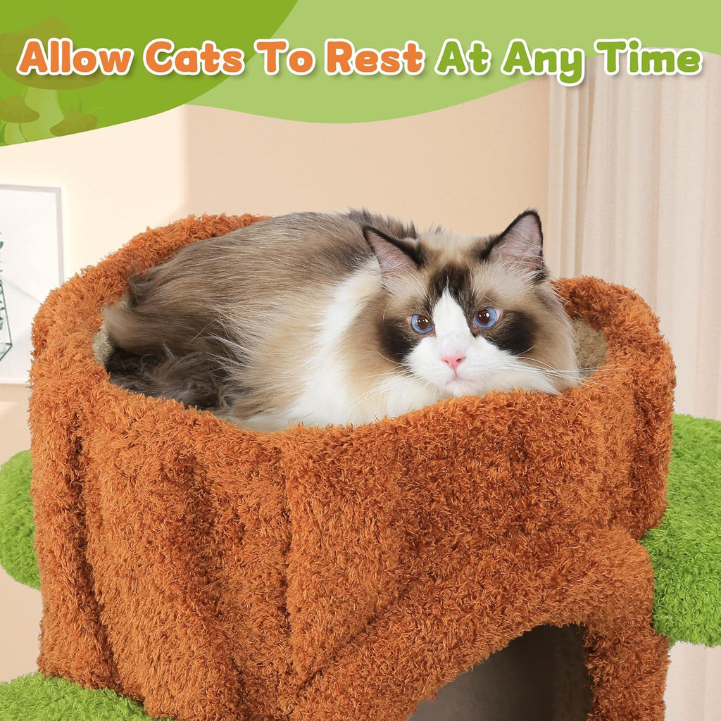 NUNU Super Large Cat Tree Tower – All-in-One Tall Cat Tower with Scratching Post, Luxury Multi-Level Solid Wood Cat Condo for Indoor & Multi-Cat Families