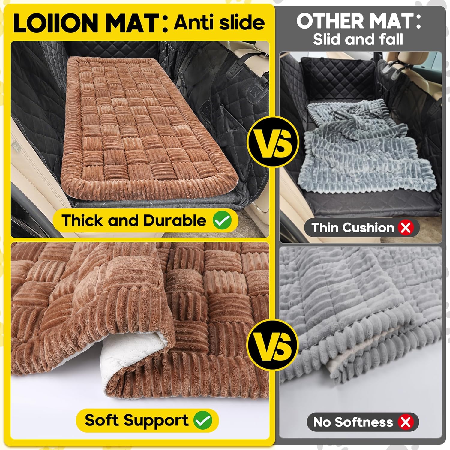 Dog Car Bed Mat, Non-Slip Backseat Extender Pet Blanket, Plaid Dog Bed for Trucks, Sedans & Large SUVs, Chew-Resistant Travel Pad for Dogs, Easy Clean & Scratch-Proof & Comfort（56"x28.7" Brown