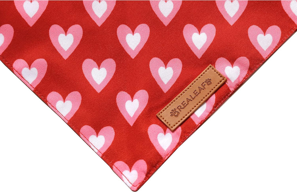 Realeaf Love Dog Bandanas 2 Pack, Triangle Reversible Mothers Day Valentine's Day Pet Scarf for Boy and Girl, Premium Durable Fabric, Holiday Bandana for Medium and Large Dogs (Large)