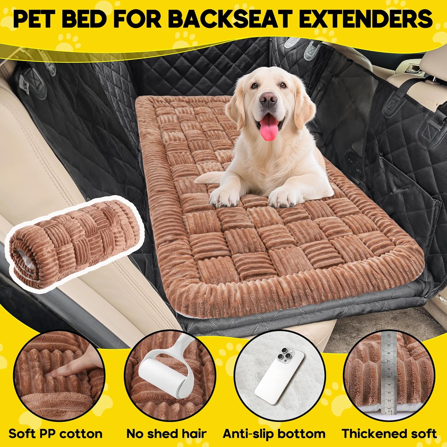 Dog Car Bed Mat, Non-Slip Backseat Extender Pet Blanket, Plaid Dog Bed for Trucks, Sedans & Large SUVs, Chew-Resistant Travel Pad for Dogs, Easy Clean & Scratch-Proof & Comfort（56"x28.7" Brown