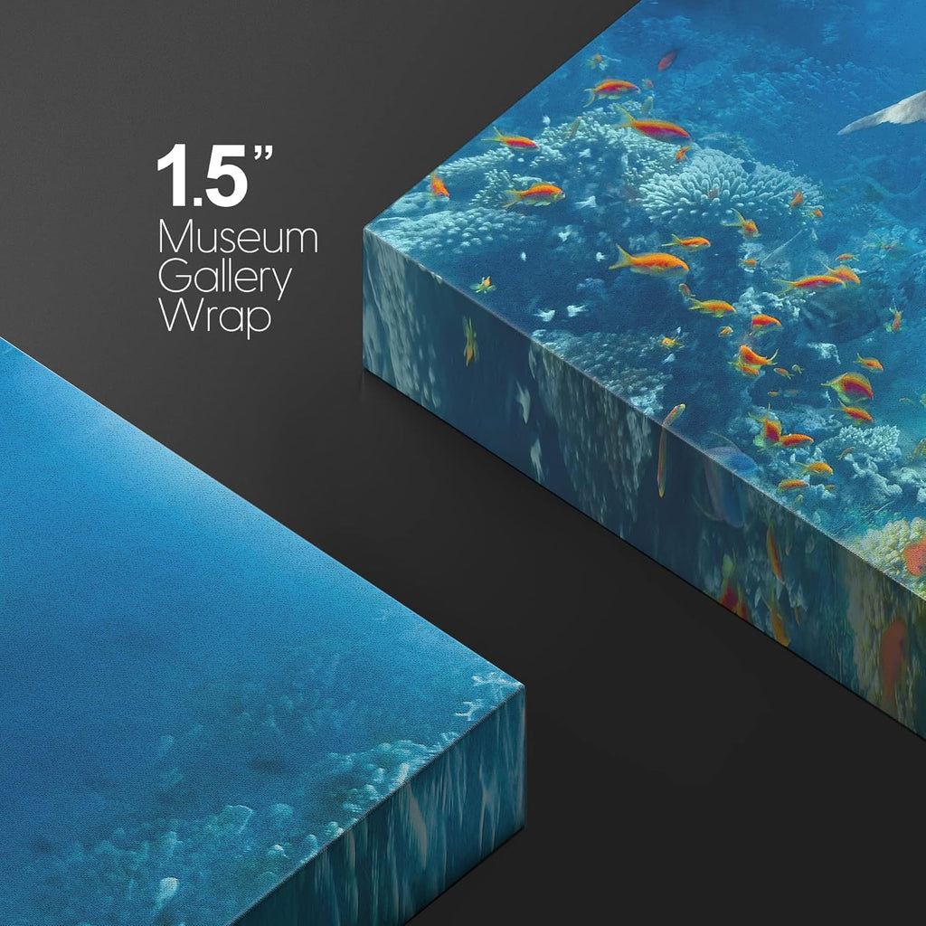 wall26 Canvas Print Wall Art Tropical Ocean Underwater Dolphin Coral Reef Nature Animals Photography Realism Rustic Scenic Landscape Wilderness Colorful for Living Room, Bedroom, Office - 12"x18"