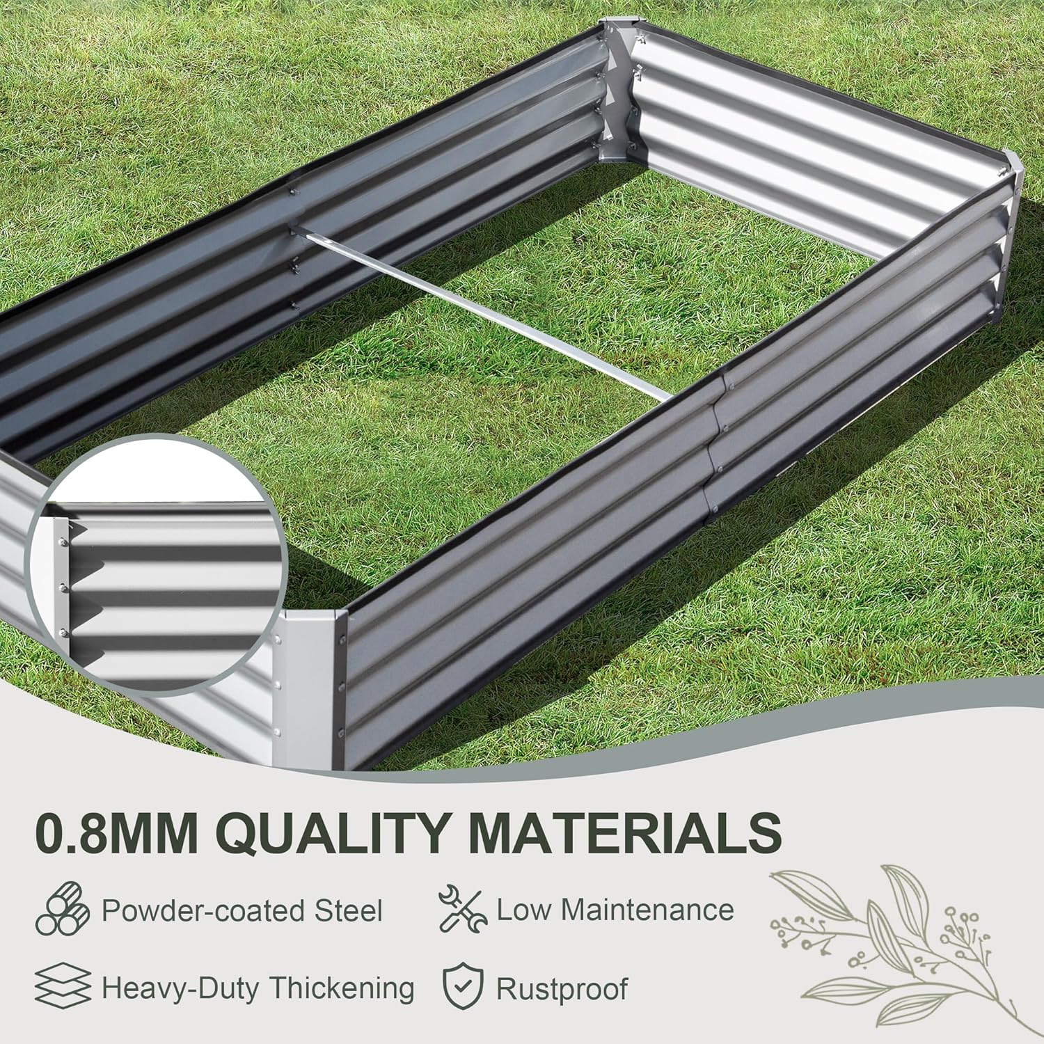 Domi Galvanized Raised Garden Bed, 6x3x1Ft Thickening Metal Planter Box for Vegetables Bottomless for Backyard Outdoor, 1" Deep w/ 128 Gallon Capacity - Silvery