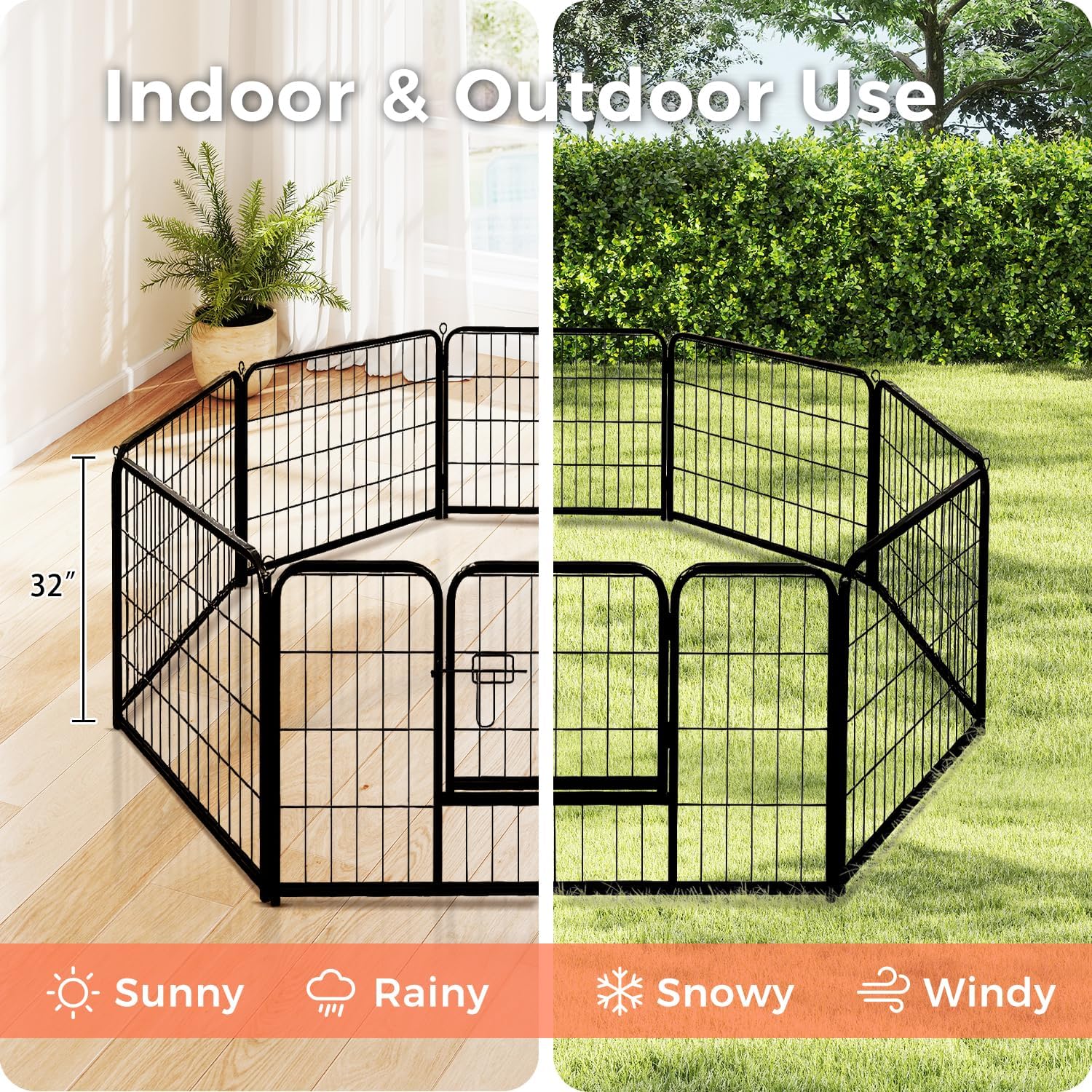 32 Inch Dog Playpen - 8 Panels Metal Pet Exercise Pen for Small-Medium Dogs, Indoor/Outdoor Dog Fence for Yard, Garden, Camping & RV Travel