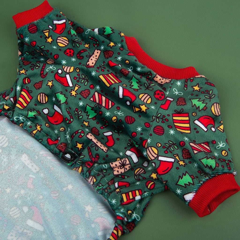 CuteBone Dog Christmas Pajamas Puppy Onesies Small Dogs Soft Pjs Coat Cat Apparel Comfy Pet Clothes Outfit Doggie Bodysuit P111M