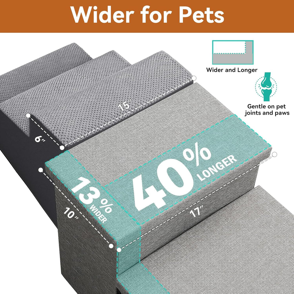 Dog Stairs with Storage 12" H, 2-Step Wider Dog Steps for Dogs Cats, Folding Sturdy Pet Stairs Climbing Sofa Couch, Ramp for Car Hold Up to 150 lbs (Gray, No Condo)