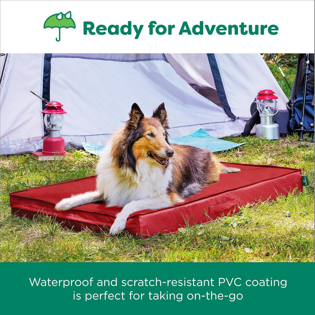 FurHaven Cooling Dog Bed – Large Foam Mattress for Joint Pain Relief, Waterproof Liner, Removable Washable Cover, Durable for Outdoor Use, Deluxe Grid Indoor/Outdoor Bed – Red, Large