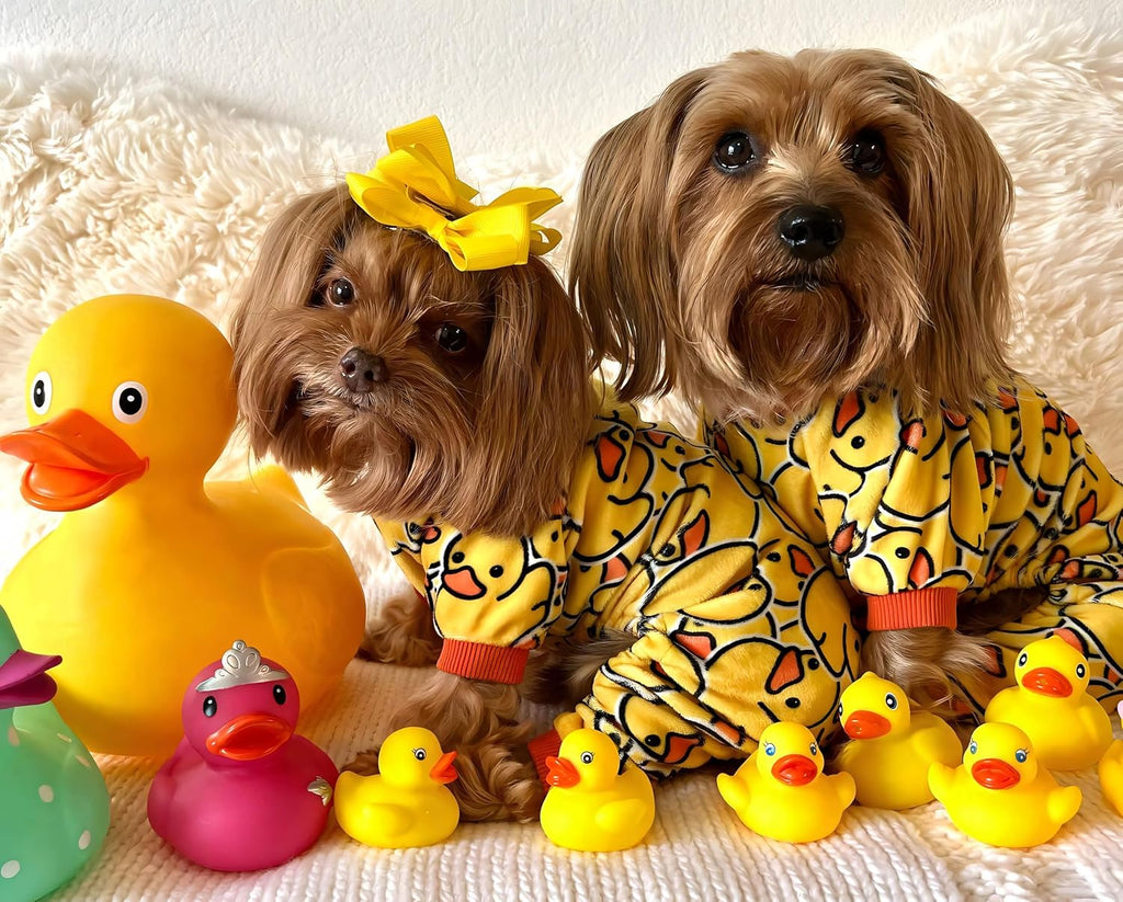 Fitwarm Funny Duck Dog Pajamas, Dog Winter Clothes for Small Dogs Girl, Lightweight Velvet Pet Jumpsuit, Cat Onesie, Yellow, Large