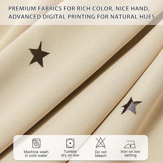 XiDi Beige Blackout Curtains for Bedroom 72 Inchs Long Room Darkening Double Layer Curtains Star Cut Out Design Grommet Drapes with Tiebacks for Girls Kids Living Room 34 x 72 Inches, Set of 2