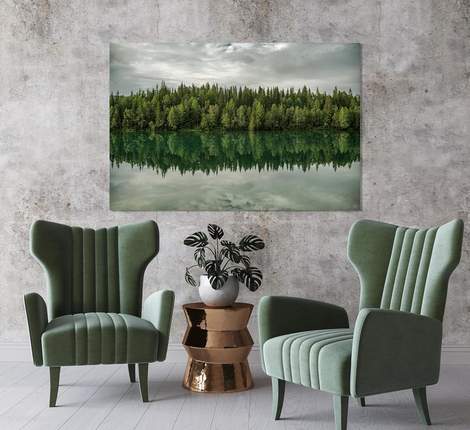 Nature Wall Art Prints - Ocean Forest Mountain Lake Canvas Landscapes - Small to Extra Large Living Room Bedroom Kitchen Bathroom Décor (Forest Reflection, 28L" x 41W")