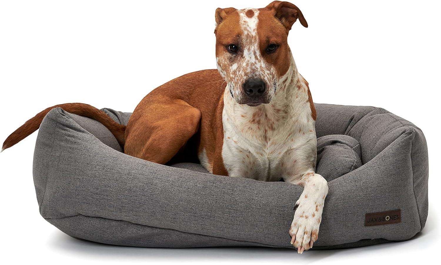 Jax & Bones Dog Bed Napper - Lark Graphite Machine Washable Dog Mat - Extra Heavy Duty Bolstered Sides - Medium Grey | 35 x 27 Inches