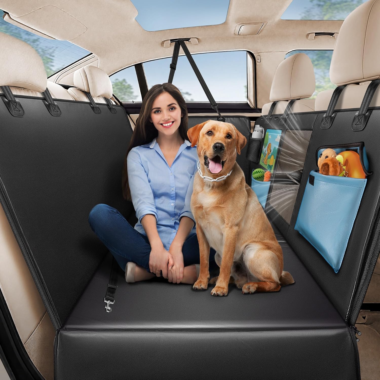 Back Seat Pet Cover for Dogs 59", Upgraded PU Leather Back Seat Extender with Hard Bottom Holds 400LBS, Waterproof Anti-Scratch, Dog Backseat Cover for Cars, SUV & Small Truck