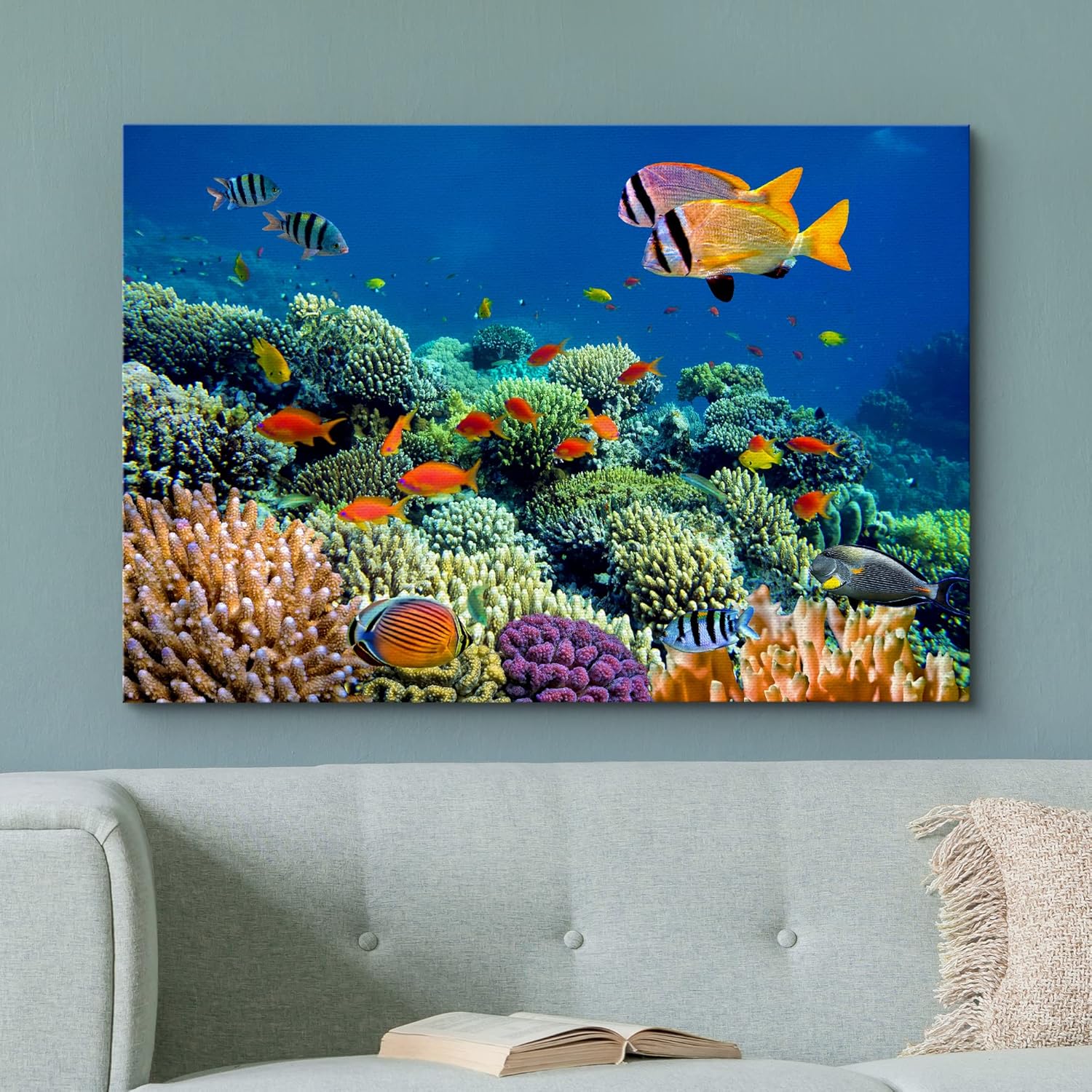 wall26 Canvas Print Wall Art Vibrant Coral Reef Underwater Panorama Nature Animals Photography Realism Rustic Scenic Landscape Wilderness Earth Colorful for Living Room, Bedroom, Office - 16"x24"