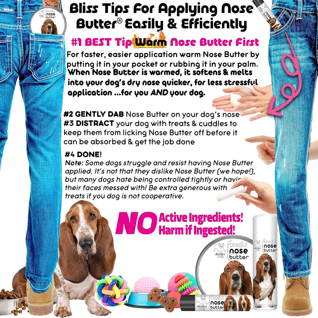 The Blissful Dog Basset Hound Nose Butter for Dry, Cracked Skin, Lick-Safe Dog Nose Balm with Moisturizing Shea Butter, Almond, Olive, and Essential Oils, Pet Supplies, Uncented, 0.50 oz.