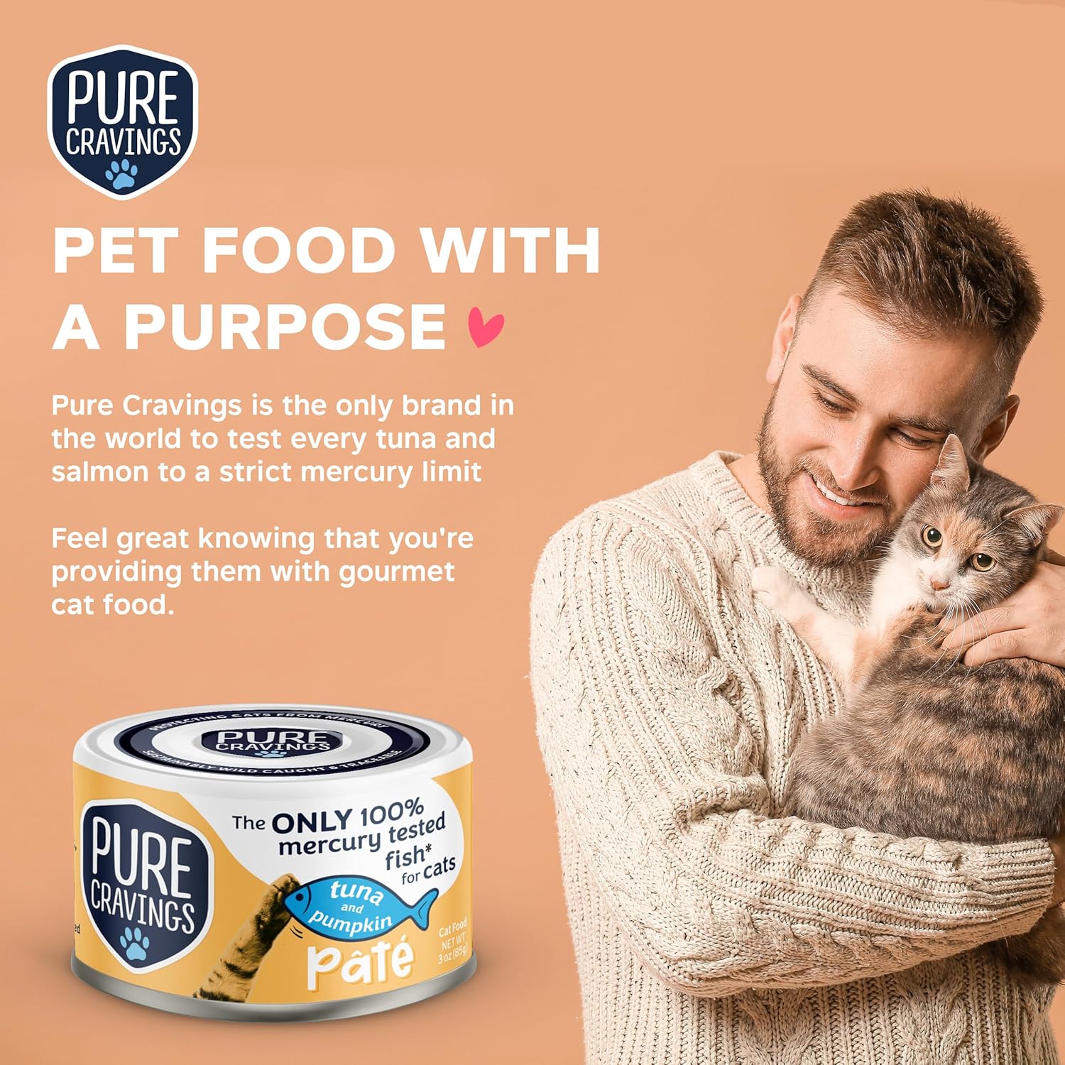 Tuna and Pumpkin Pate, Canned Wet Cat Food, 100% Mercury-Tested, Moist Can Fish, Grain-Free Protein, Non-GMO, 12 Pack