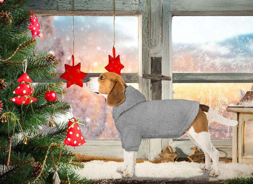 Fuzzy Dog Sweaters for Small Dogs Dog Hoodie Pet Clothes Warm Soft Cozy Coats Hooded Sweatshirt Fleece Small Pet Hoodies Sweater(Grey-XS)
