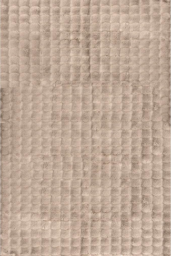 nuLOOM Jeni Taupe, 6' Round, Solid Faux Rabbit, Fluffy and Cozy, High Traffic, Stain Resistant, Easy Clean, Durable Washable Area Rug for Bedroom, Living Room, Dining, Den, Foyer, Entryway