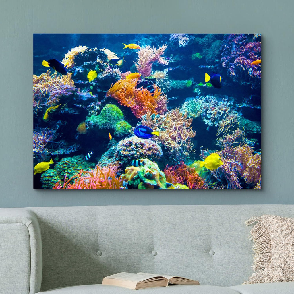 wall26 Canvas Print Wall Art Vibrant Multicolor Coral Reef Fish Ecosystem Nature Animals Photography Realism Rustic Scenic Landscape Wilderness Colorful for Living Room, Bedroom, Office - 32"x48"