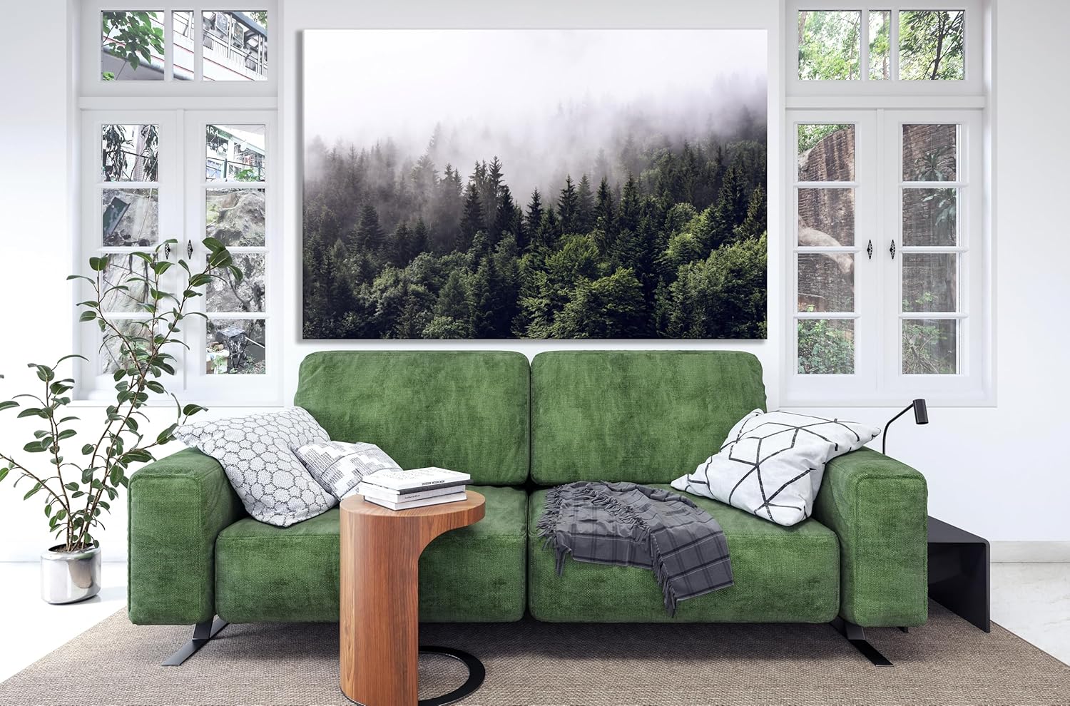 Nature Wall Art Prints - Ocean Forest Mountain Lake Canvas Landscapes - Small to Extra Large Living Room Bedroom Kitchen Bathroom Décor (Foggy Pine Forest, 24L" x 36W")