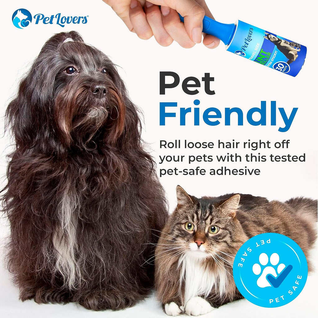 PetLovers Extra Sticky Lint Roller Mega Value Set for Pet Hair Removal and Clothes, Dog and Cat Lint Remover (Blue, 4 Pack Mini)