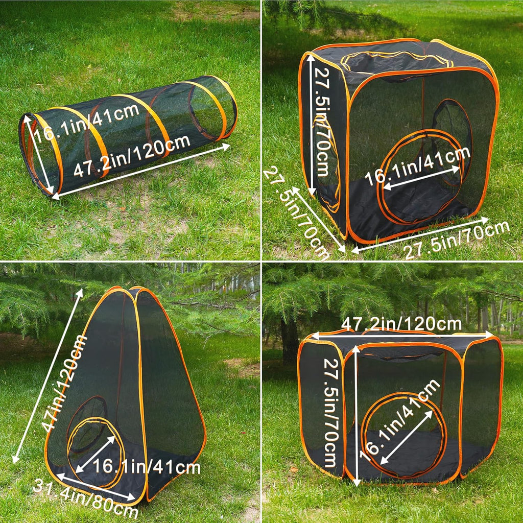 7 in 1 Outdoor Cat Enclosure, Foldable Pop-Up Mesh Playpen Tunnel for Pet Run, Foldable Outside Enclosed Tent Cage for Small Dogs, Rabbit and Other Animals