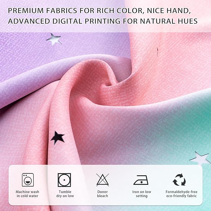 XiDi Curtains for Girls Bedroom, Full Blackout for Kids Room, Colorful Rainbow Design, Unicorn Wall Decor Pink Ombre Curtains Princess Room 72 Inches Long 34 Wide 2 Panel Sets Pink Purple Green