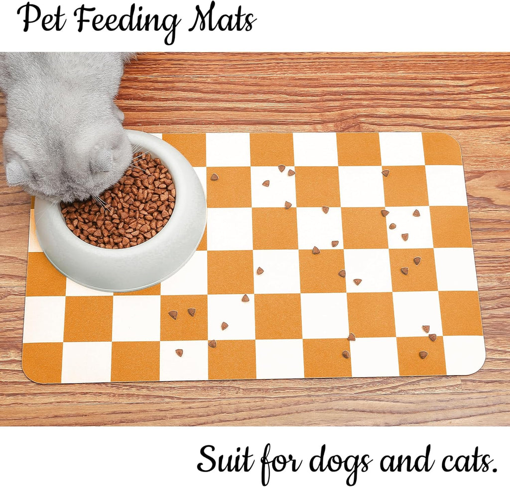 Ralxion Checkered Dog Feeding Mat, Absorbent Mats for Dog Food and Water Bowl, Dispenser, Aesthetic Purple Checkerboard Pet Placemat for Dogs, Cats, Puppy Accessories (Orange, 16 x 24)