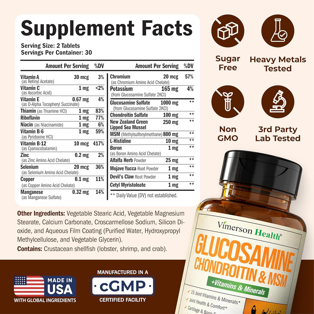 Glucosamine Chondroitin MSM Supplement – Advanced Joint Supplements for Men and Women w/Glucosamine Sulfate 1000mg, Chondroitin Sulfate & MSM, Vitamin B12 and More for Joint Health – FSA Eligible