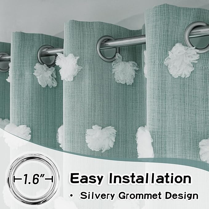 MYSKY HOME 90 Inches Long Teal Curtains for Living Room Nursery Curtains for Bedroom Double Layer Curtains White Pom Pom Sheer Curtains for Dining Room Grommet Room Darkening Window Panels W52 X L90
