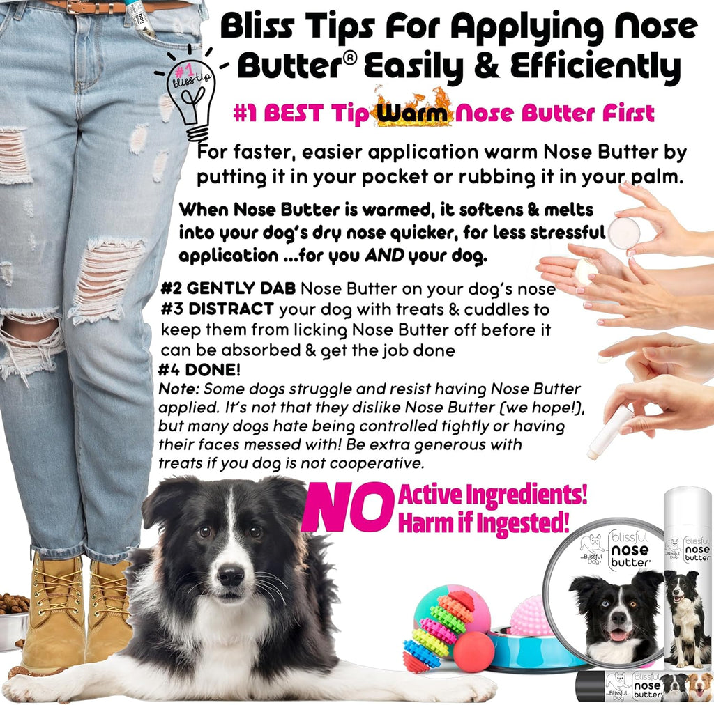 The Blissful Dog Border Collie Nose Butter for Dry, Cracked Skin, Lick-Safe Dog Nose Balm with Moisturizing Shea Butter, Almond, Olive, and Essential Oils, Pet Supplies, Uncented, 1 oz.