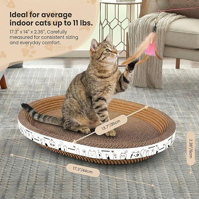 3 Pack Oval Cardboard Cat Scratcher & Lounger Bed, High-Density Cat Scratching - Image 5