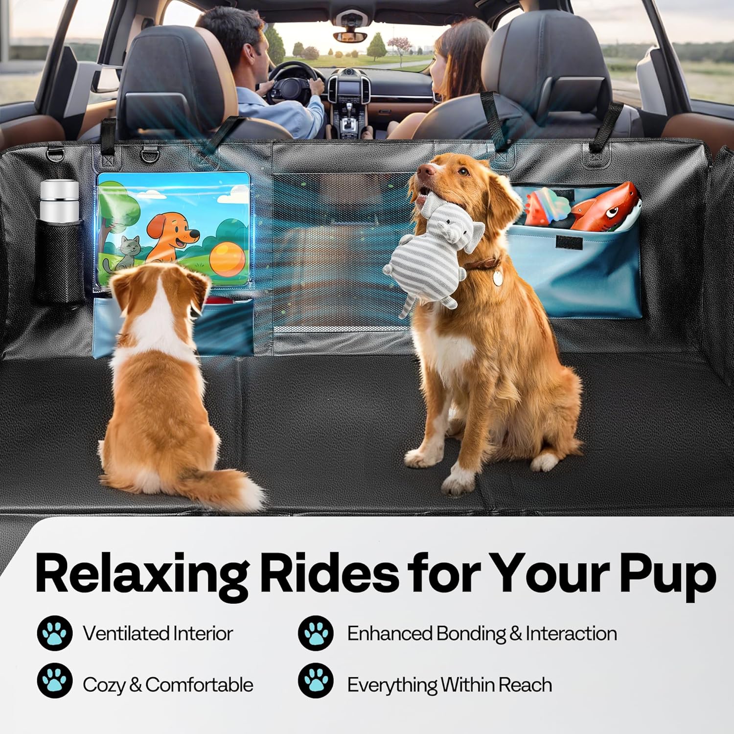 Back Seat Pet Cover for Dogs 59", Upgraded PU Leather Back Seat Extender with Hard Bottom Holds 400LBS, Waterproof Anti-Scratch, Dog Backseat Cover for Cars, SUV & Small Truck