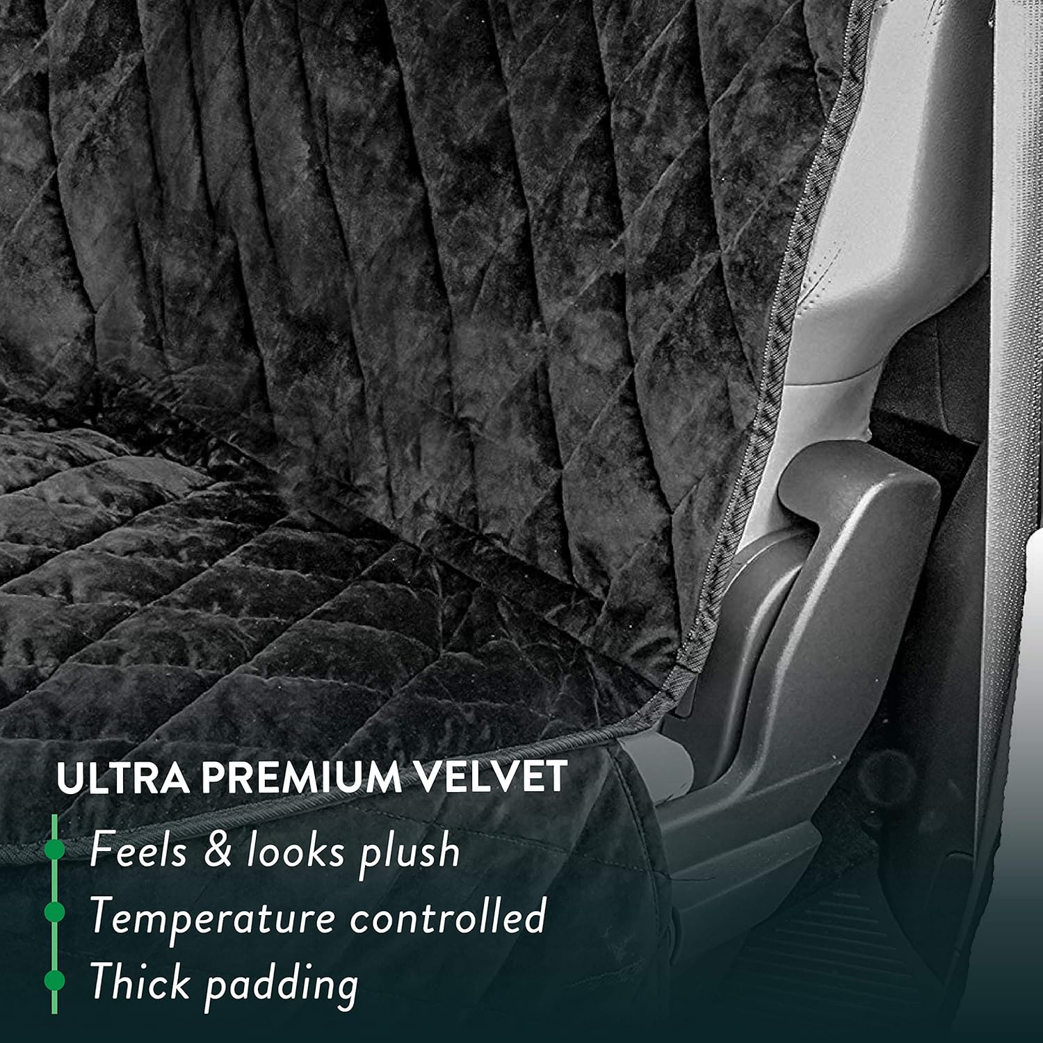 Plush Paws Products Velvet Rear Car Seat Protector w/o Hammock | Washable & Waterproof Back Seat Dog Cover for Car, Truck, & SUV | Nonslip, Tear Resistant Pet Seat Cover | Regular Charcoal