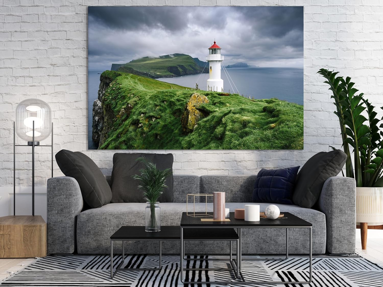 Nature Wall Art Prints - Ocean Forest Mountain Lake Canvas Landscapes - Small to Extra Large Living Room Bedroom Kitchen Bathroom Décor (Stormy Sky Lighthouse, 35L" x 53W")