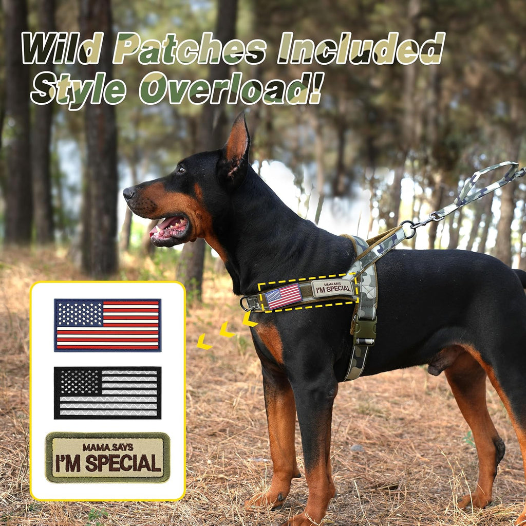 Forestpaw No Pull Dog Harness - Soft Flannel Padded Tactical Dog Vest Harness with Quick Release Buckle, Adjustable Reflective Pet Harness for Large Dogs Walking Training,Green Camouflage XL